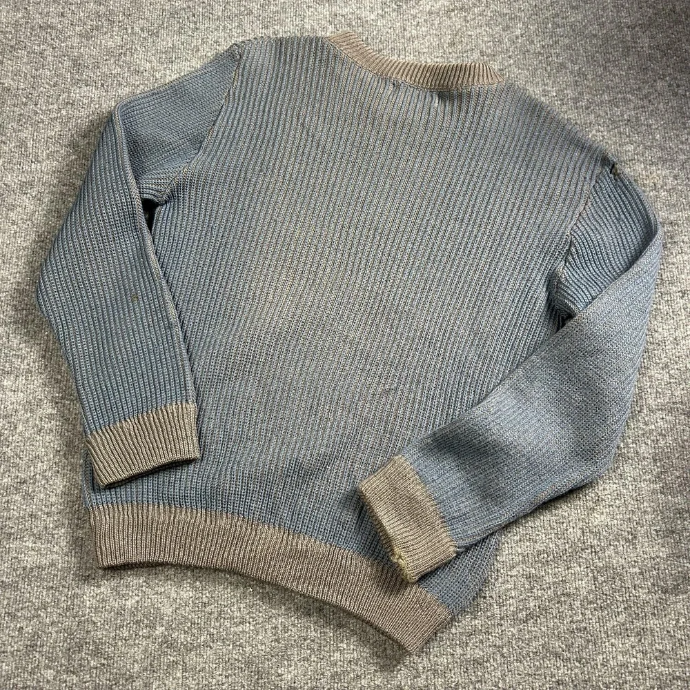 Vintage Eddie Bauer Sweater Mens Medium Blue Rib Knit Heavyweight Crewneck 80s - Picture 9 of 10
